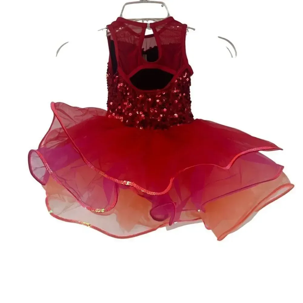 Weissman Ballet Dress Size XSC Tutu Red Sequin Pink Orange Style 14218 Dance